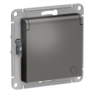 Розетка с заземл со шторк с крышкой 16А IP20 SE AtlasDesign, сталь