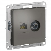Розетка двойная ТV + компьютерная RJ45, кат 5Е, SE AtlasDesign, сталь