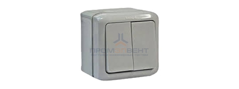 Переключатель двухклавишный IP44 Legrand Quteo серый