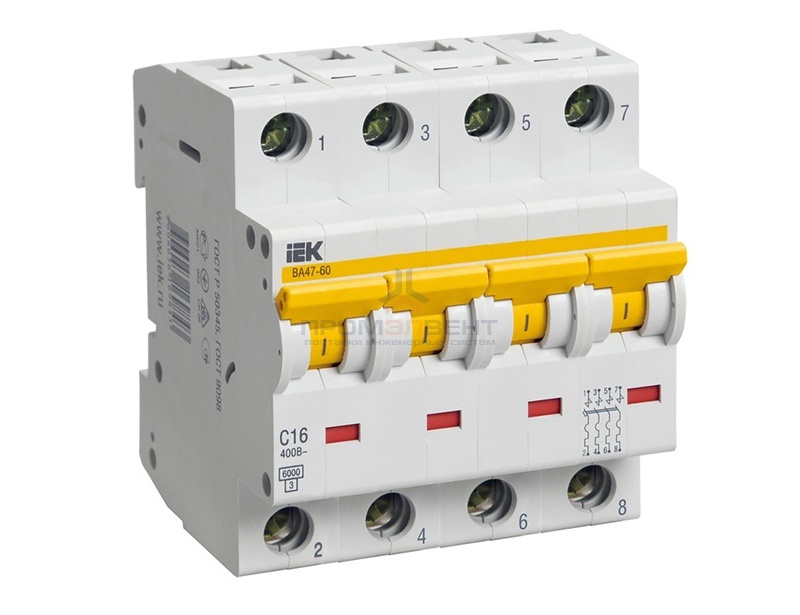 Автоматический выключатель ВА 47-60 4Р 32А 6 кА характеристика С ИЭК (автомат)